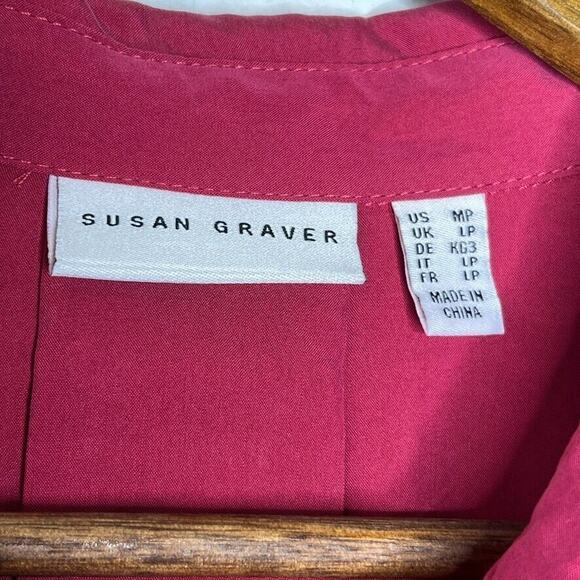 Susan Graver Rose Red Button Back Lacing Long Sleeve Shirt Size M Petite Women - Picture 5 of 11